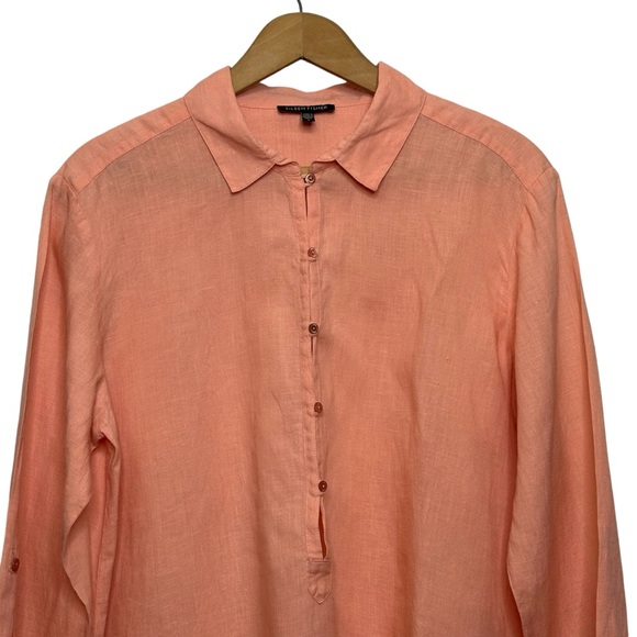 Eileen Fisher 100% irish linen peach half button long sleeve swing style shirt - Picture 6 of 13
